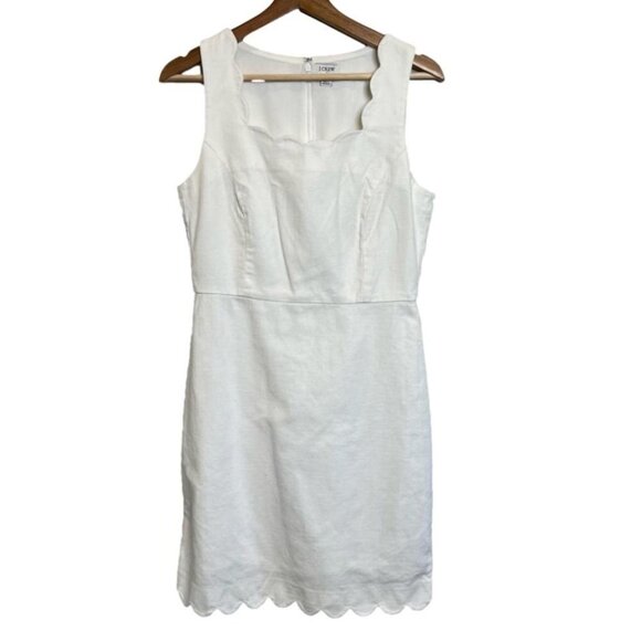 J Crew Factory Womens Size 4 Scalloped Basketweave Square Neck Dress White - Picture 3 of 13